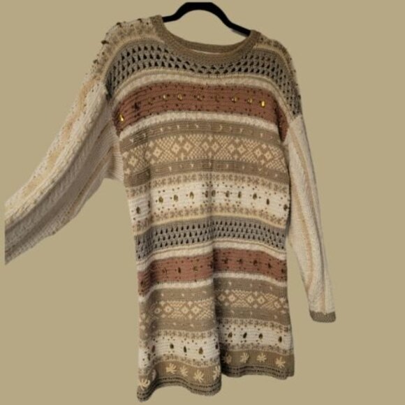 Vintage JENNIFER REED Sweater Cottage-Core Earth Tones Knit Oversized Small - Picture 3 of 6